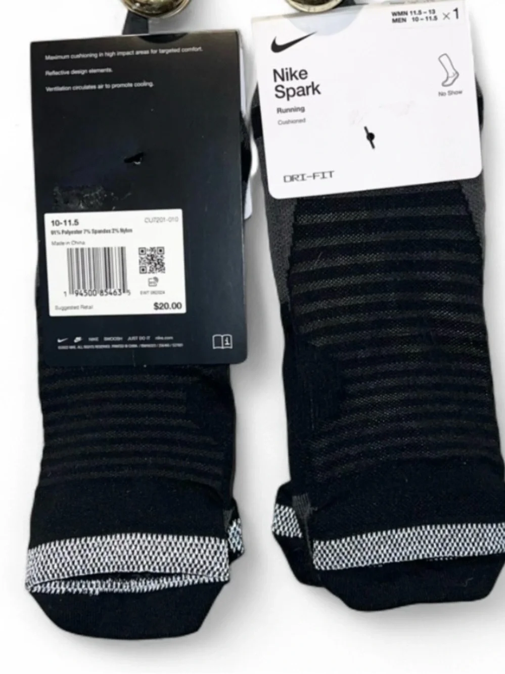 Nike Spark Running Socks 2 Pack Dri-FIT Cushioned No Show NWT Men 10-11.5